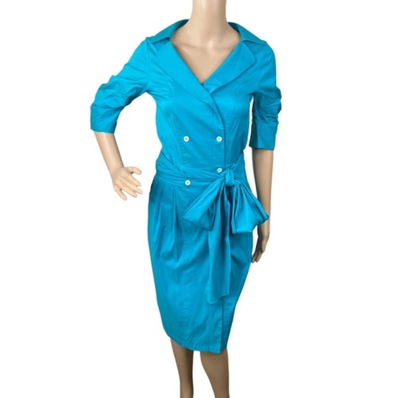 Jennifer Tattanelli $880 Pachira Turquoise Belted Wrap Sheath Dress SZ 4 - Picture 1 of 8